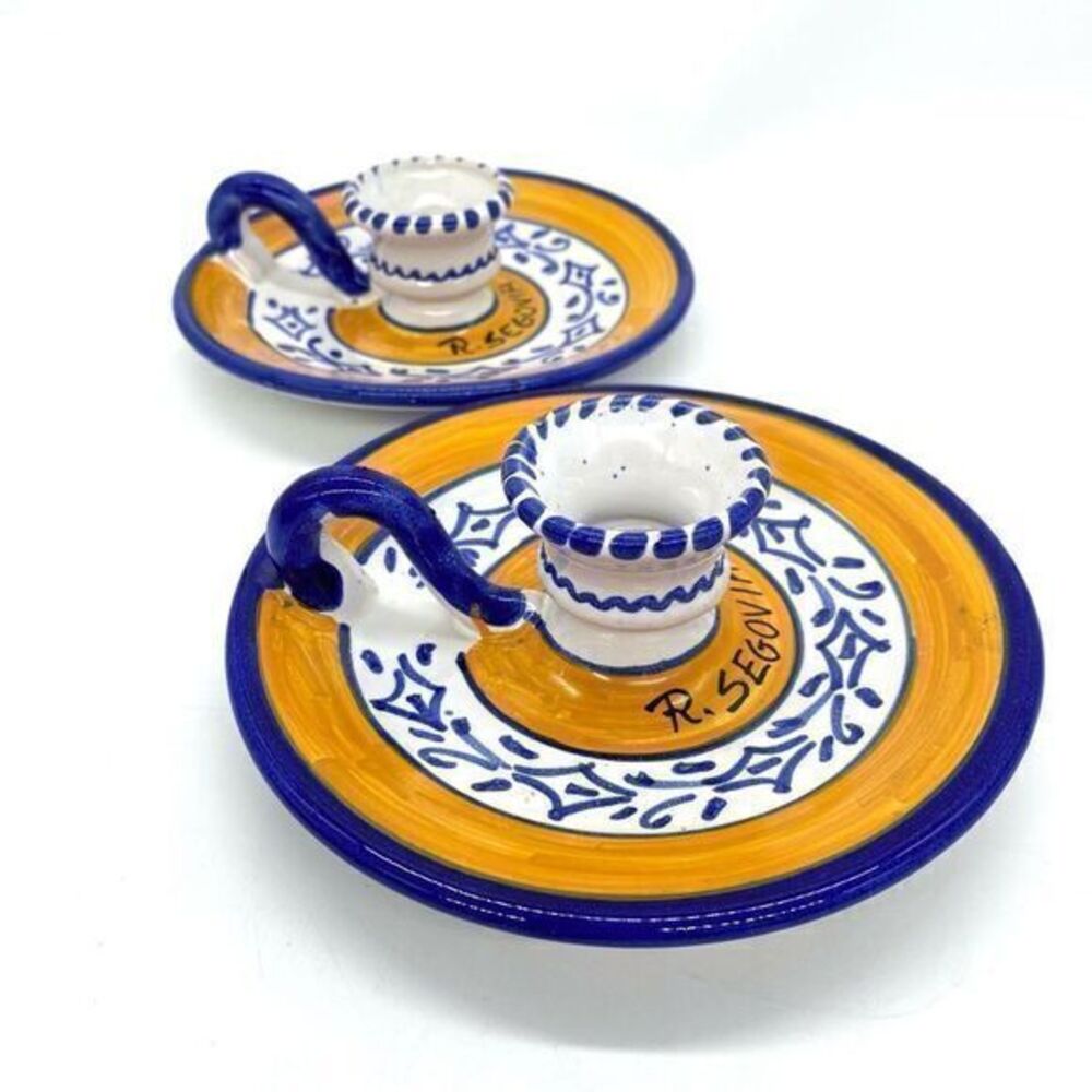 Fiesta Yellow Spanish Finger Loop Candlestick Holders